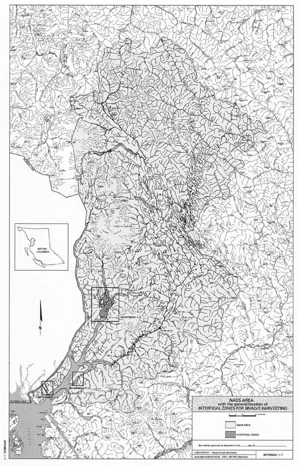 Nass Area with the general location of Intertidal Zones for Bivalve Harvesting